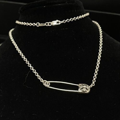 Chrome hearts safety pin necklace with roll chain