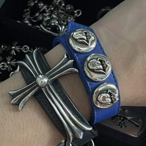 Chrome hearts Rolling stones blue leather bracelet