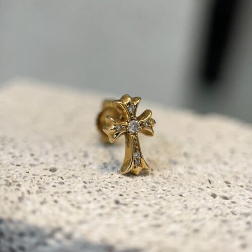 Chrome hearts gold cross with diamond pave earrings