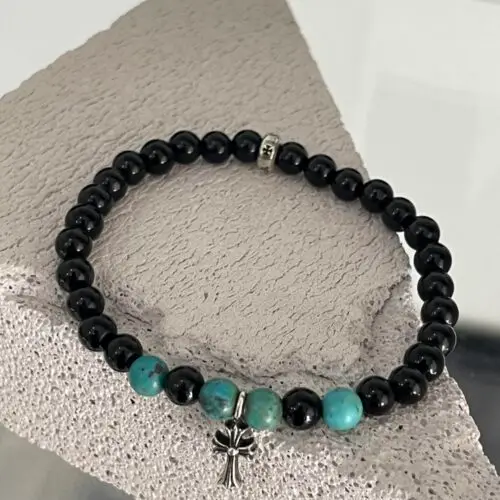 Chrome hearts Black stone & turquoise beaded bracelet