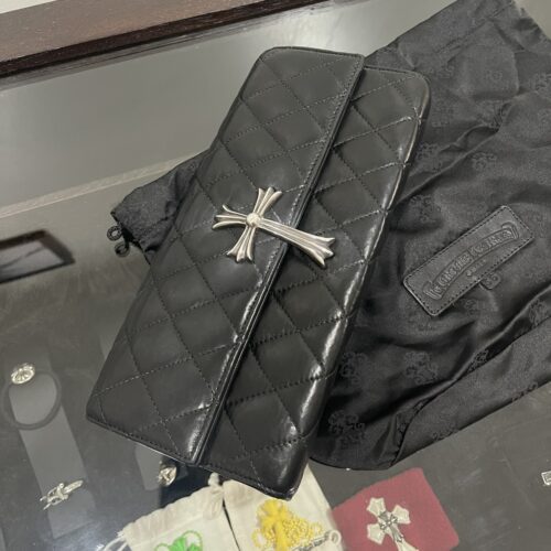 Chrome hearts large cross leather clutch & dagger zip