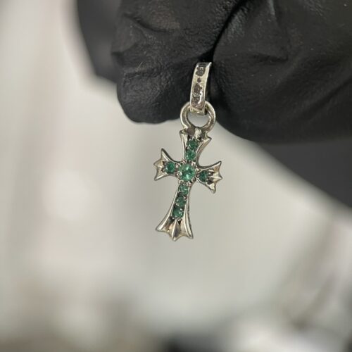 Chrome hearts baby fat cross with emerald pendants